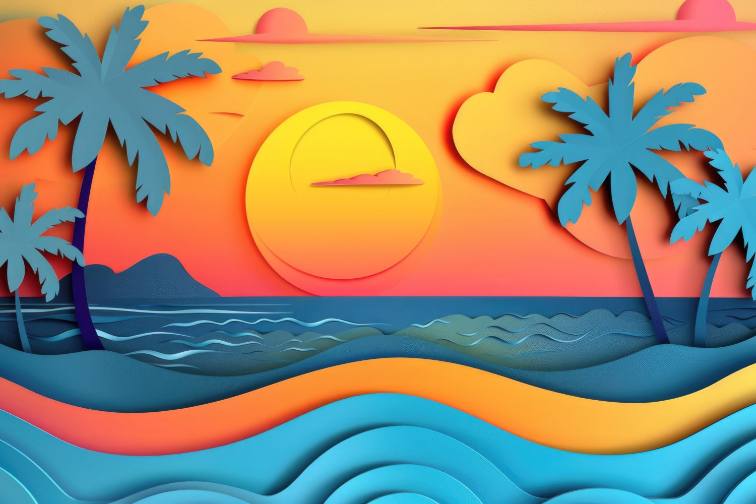 Sommer-Fotokulisse Sonnenuntergang Palmen Meer Hintergrund CJJ3-230