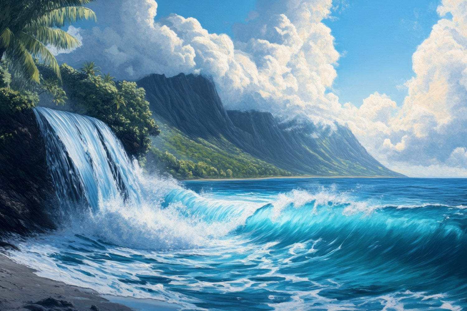 Strand Fotokulisse Ozean Wasserfall Bergblick Sommer Kulisse CJJ3-231