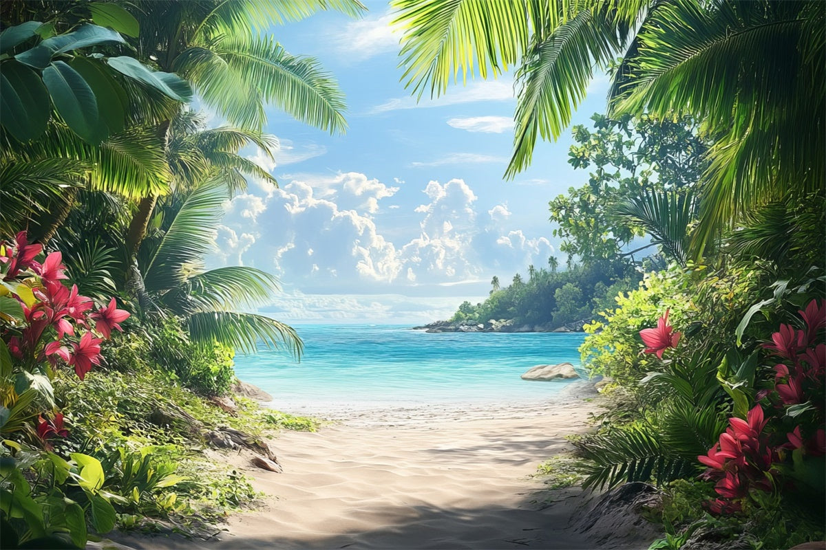 Fotohintergrund Strand Strandweg Palmblätter Sommerhintergrund CJJ3-235