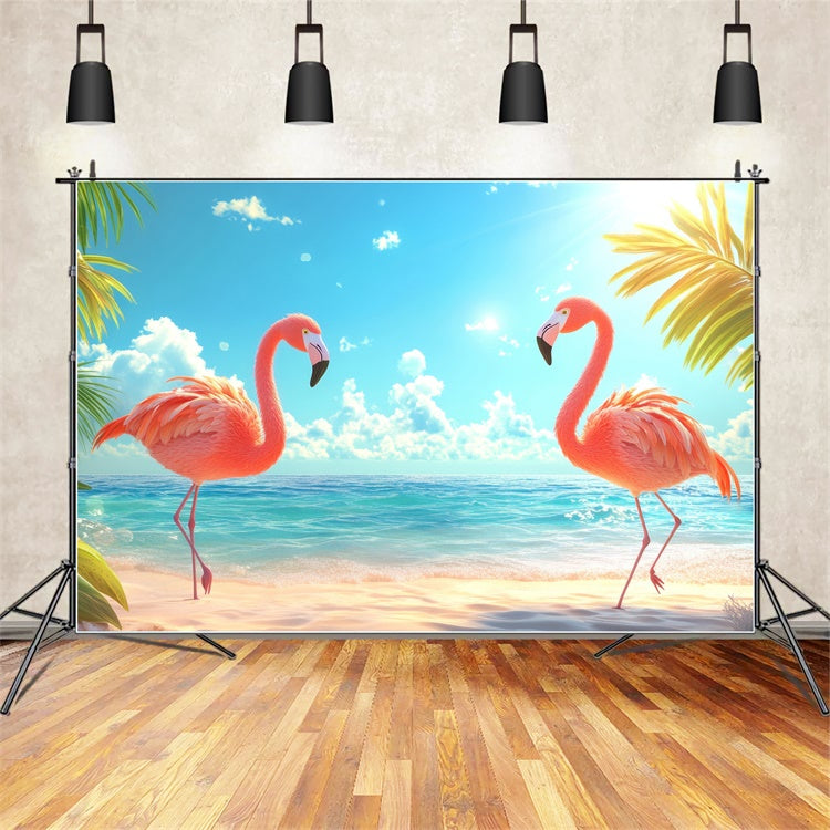 Tropische Kulisse Palmenblätter Rosa Flamingo Sommerkulisse CJJ3-237