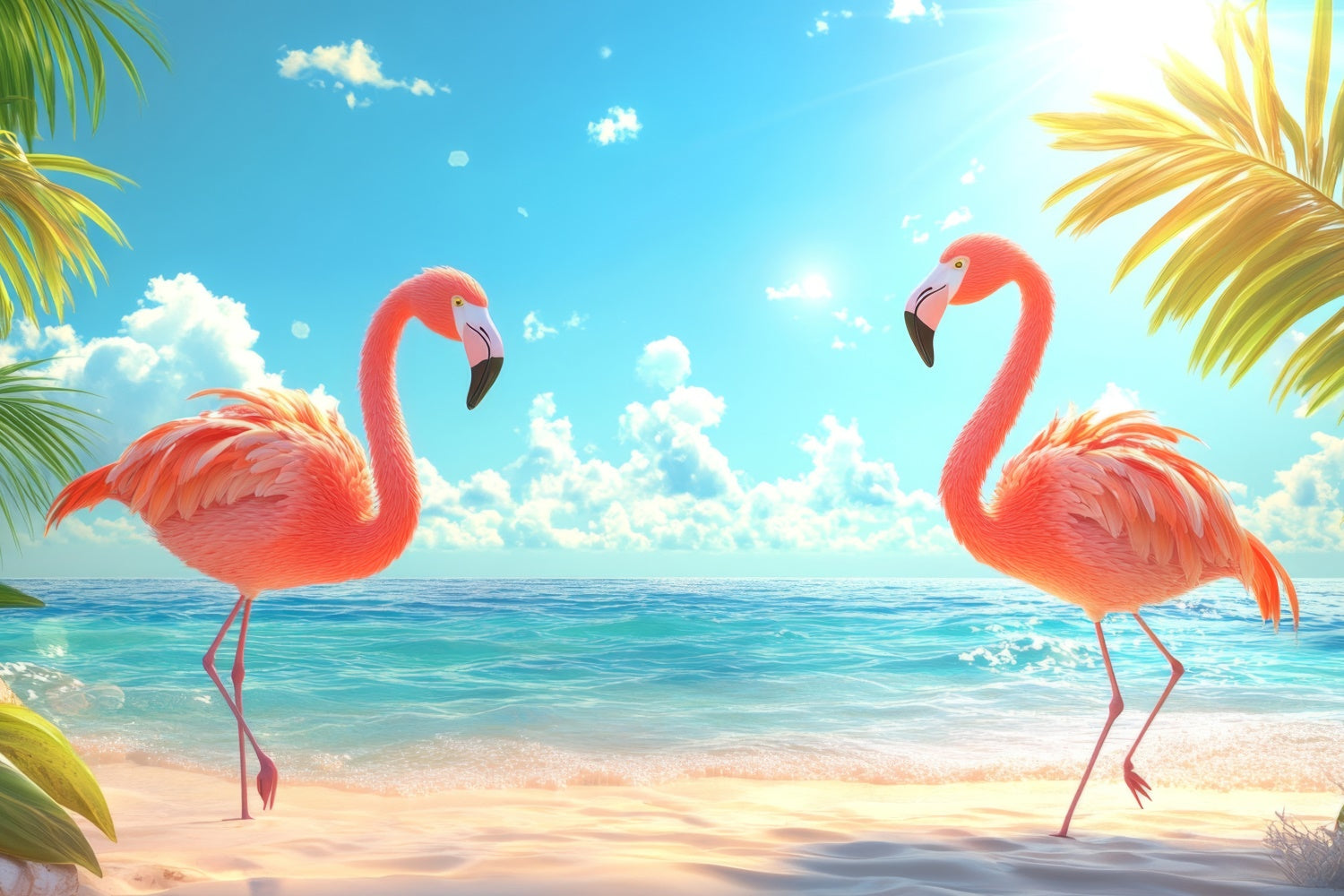 Tropische Kulisse Palmenblätter Rosa Flamingo Sommerkulisse CJJ3-237