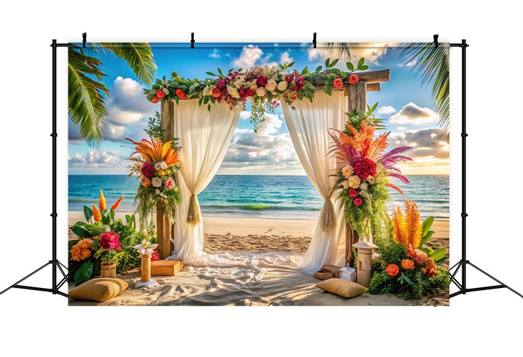Strand Hochzeit Hintergrund Tropischer Strand Blume Sommer Hintergrund CJJ3-239