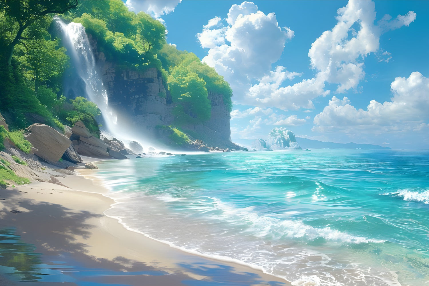 Strand Fotohintergrund Wasserfall Strand Sommerhintergrund CJJ3-240