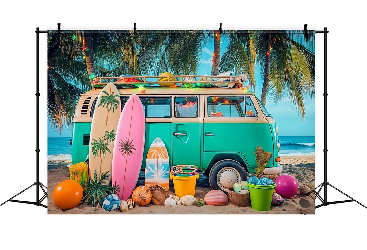 Fotohintergrund Strand Retro Auto Sonnenuntergang Strand Sommerhintergrund CJJ3-244