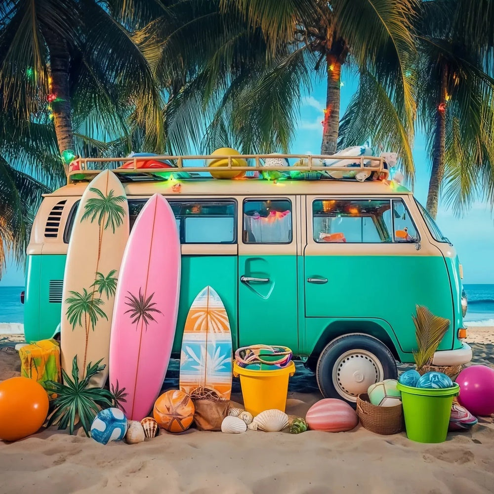 Fotohintergrund Strand Retro Auto Sonnenuntergang Strand Sommerhintergrund CJJ3-244