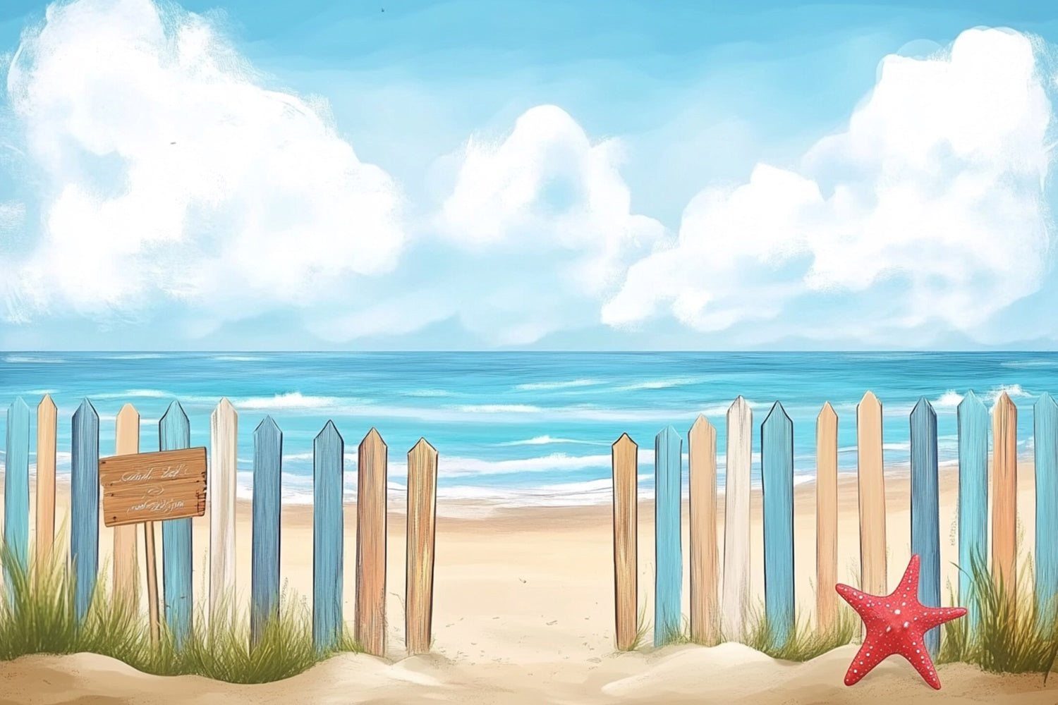 Strand Kulisse Fotografie Bunte Zaun Meer Sommer Kulisse CJJ3-249