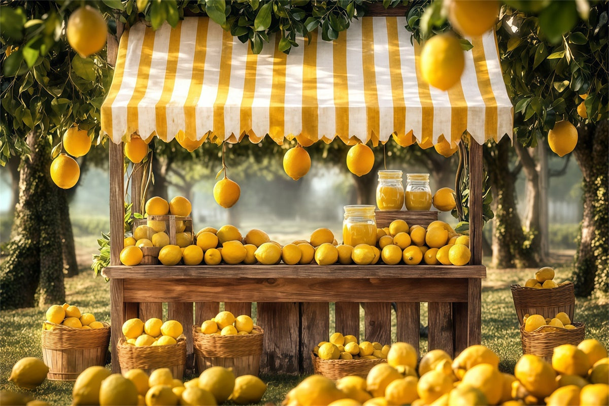 Zitrone Backdrop Gestreifte Markise Zitronen Sommer Backdrop CJJ3-254