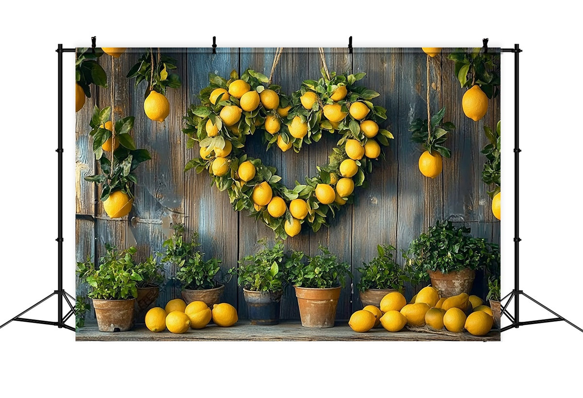 Zitrone Backdrop Rustikale Zitrone Herz Kranz Sommer Hintergrund CJJ3-255