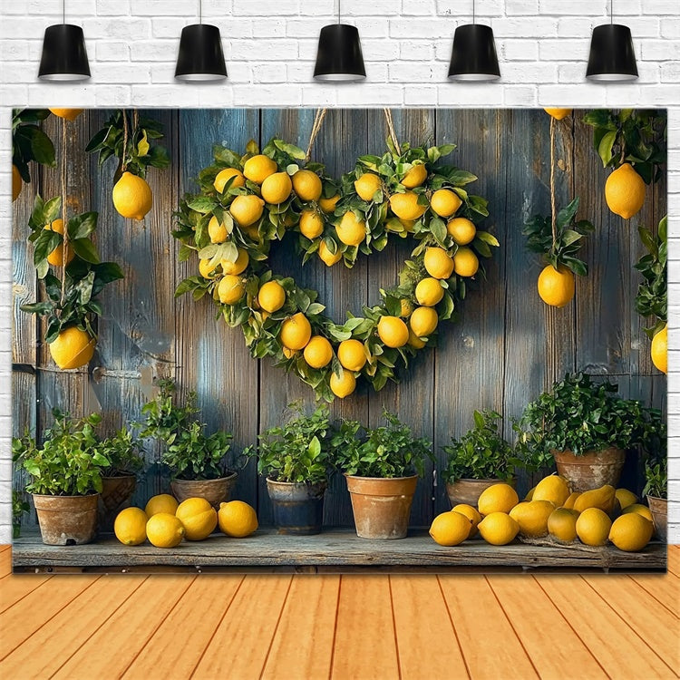 Zitrone Backdrop Rustikale Zitrone Herz Kranz Sommer Hintergrund CJJ3-255