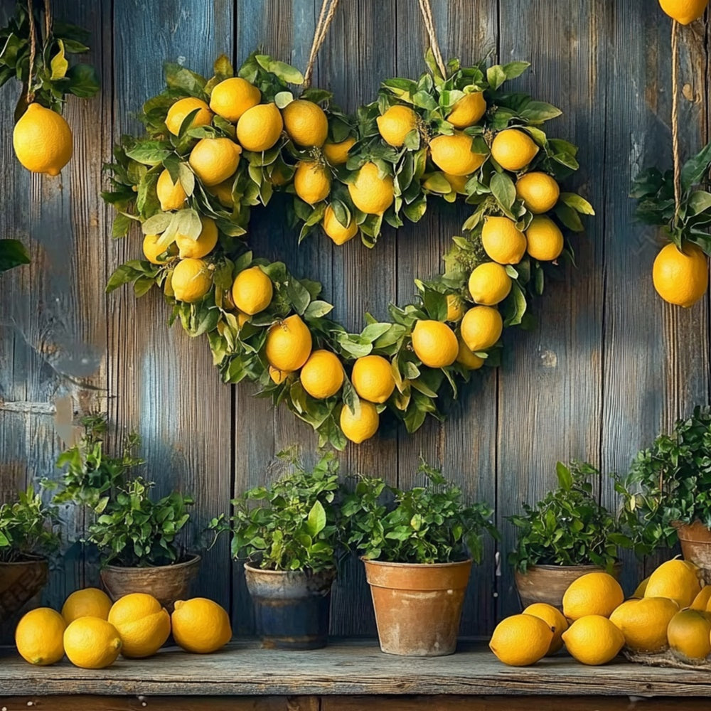 Zitrone Backdrop Rustikale Zitrone Herz Kranz Sommer Hintergrund CJJ3-255