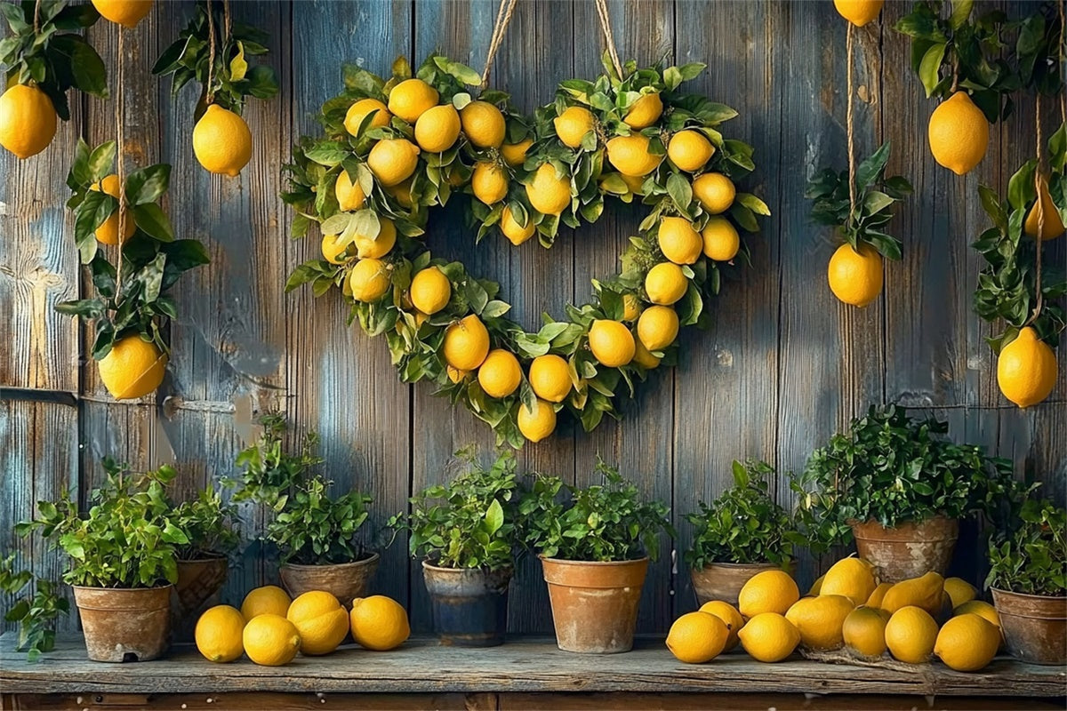 Zitrone Backdrop Rustikale Zitrone Herz Kranz Sommer Hintergrund CJJ3-255
