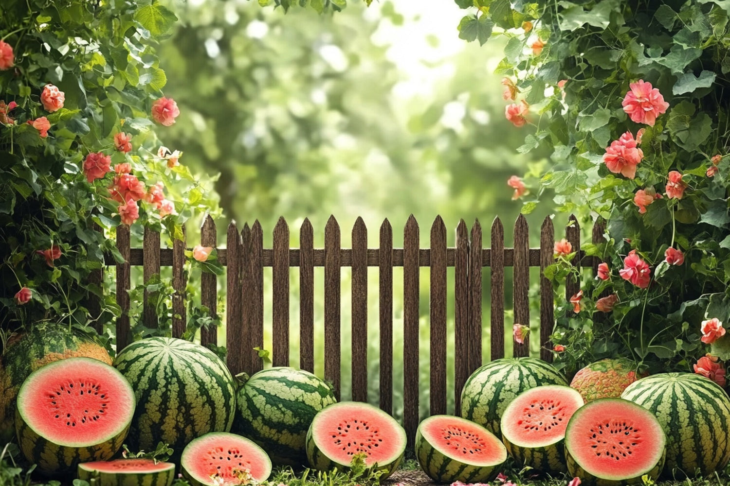 Wassermelone Fotokulisse Gartenzaun Wassermelone Sommerkulisse CJJ3-256