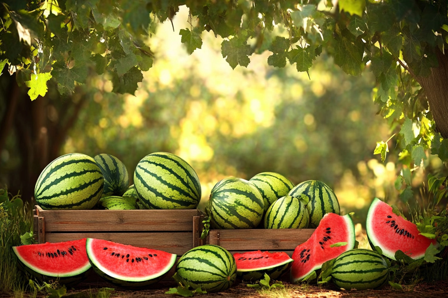 Wassermelone Fotokulisse Sonnenschein Wald Wassermelone Sommer Kulisse CJJ3-257