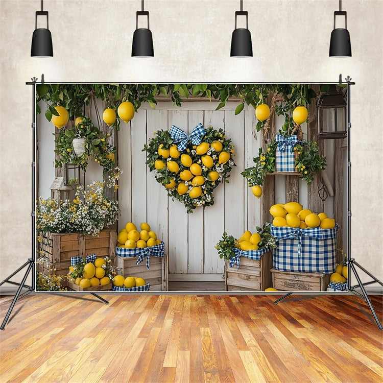 Zitrone Backdrop Herz Zitrone Kranz Tür Sommer-Hintergrund CJJ3-261