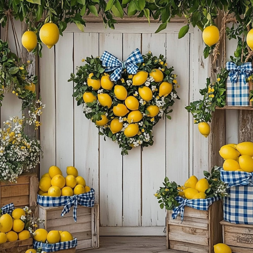 Zitrone Backdrop Herz Zitrone Kranz Tür Sommer-Hintergrund CJJ3-261