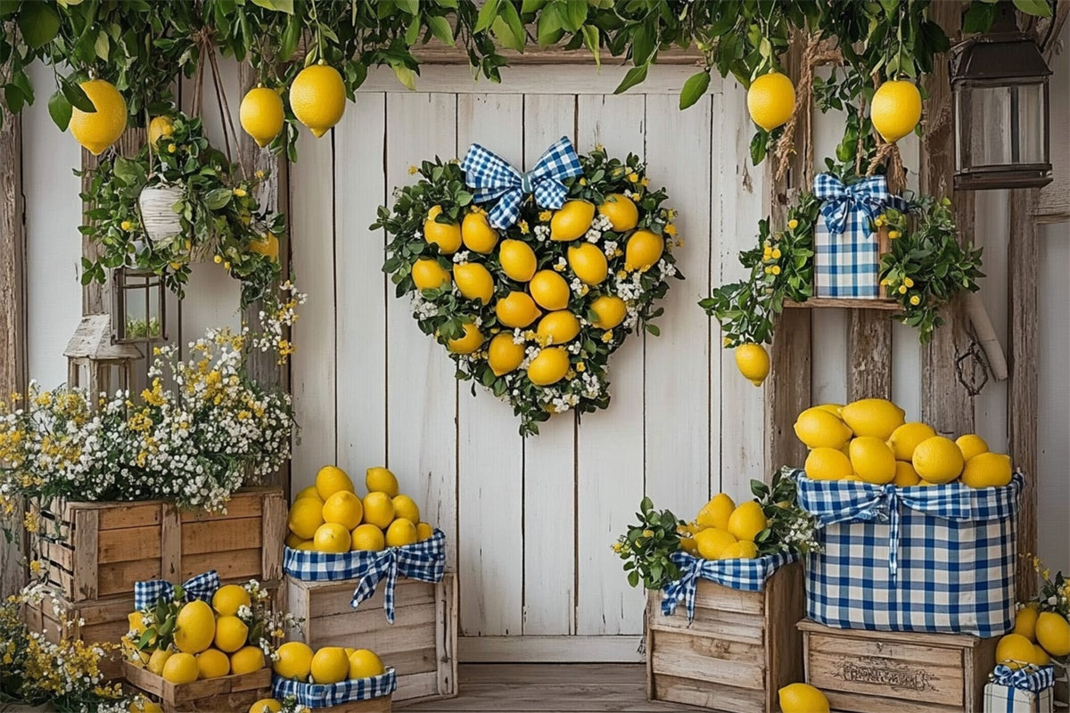 Zitrone Backdrop Herz Zitrone Kranz Tür Sommer-Hintergrund CJJ3-261