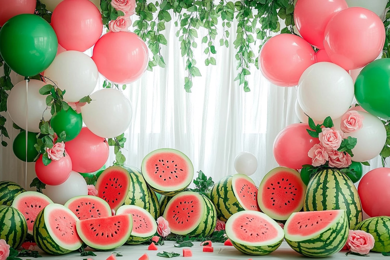 Wassermelone Fotohintergrund Wassermelone Ballongirlande Sommerhintergrund CJJ3-262