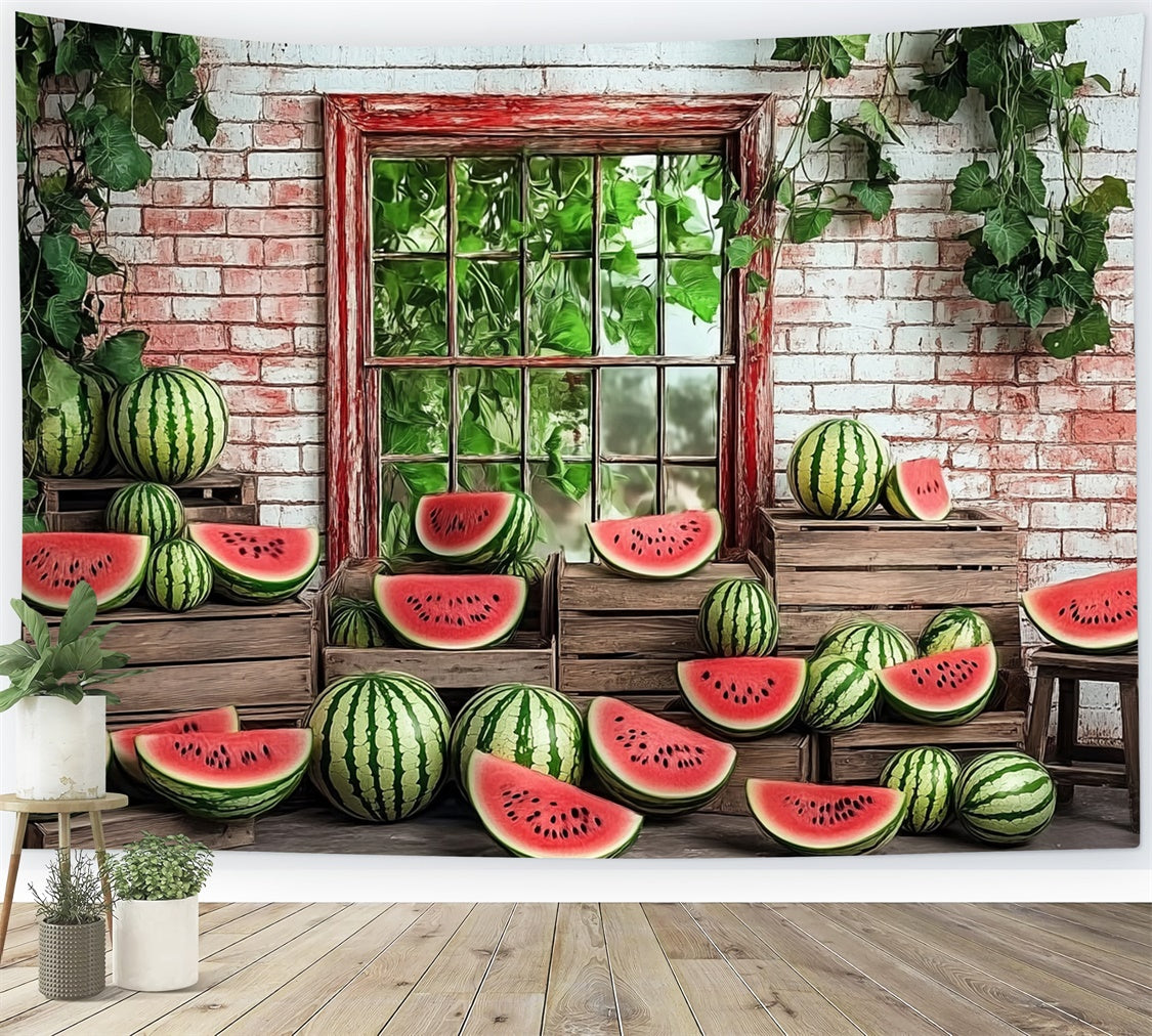 Wassermelone Fotokulisse Garten Fenster Wassermelone Sommer Hintergrund CJJ3-264