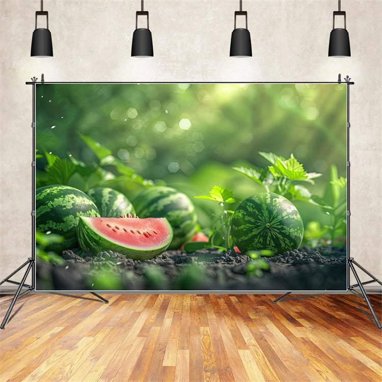 Wassermelone Fotohintergrund Sonnenlicht Wassermelone Garten Sommerhintergrund CJJ3-265