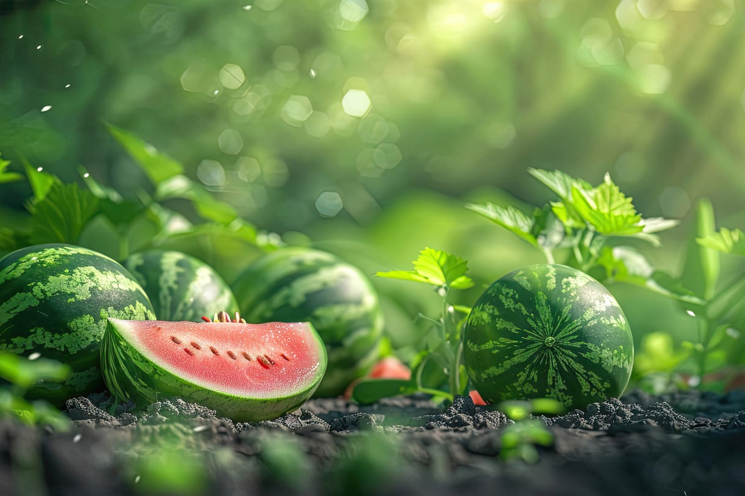 Wassermelone Fotohintergrund Sonnenlicht Wassermelone Garten Sommerhintergrund CJJ3-265