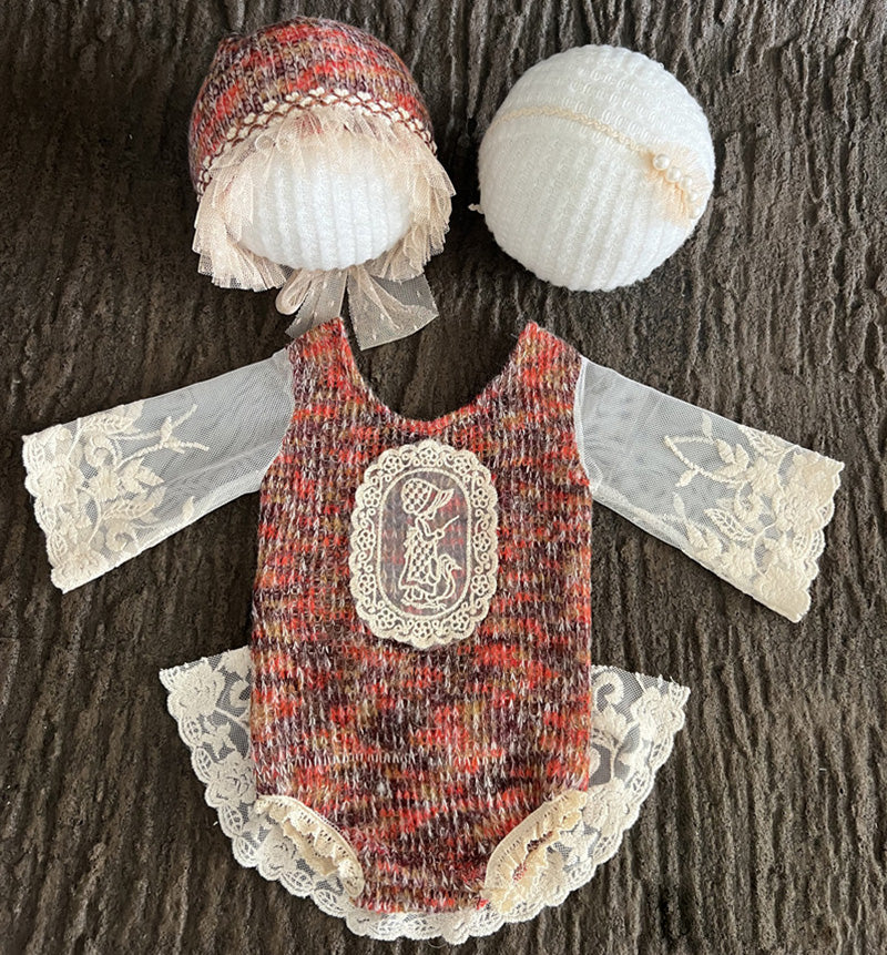 Neugeborenes Baby Cute Knit Lace Flower Set (mit passendem Kopfstück) CL1