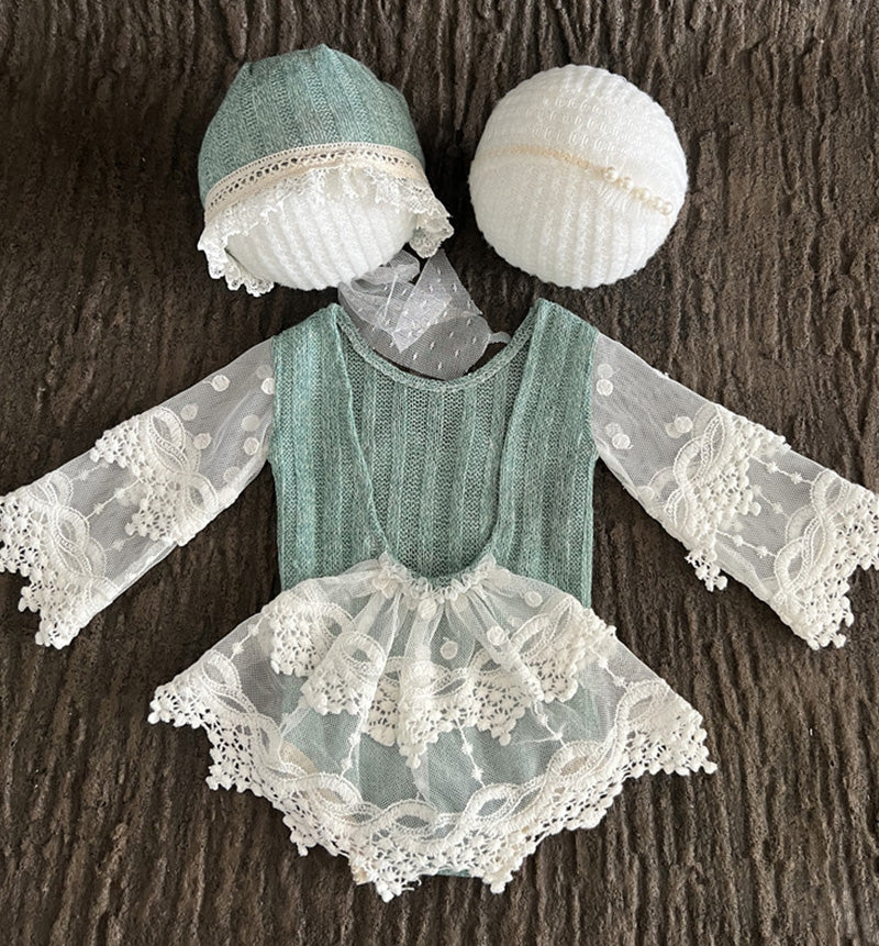 Neugeborenes Baby Cute Knit Lace Flower Set (mit passendem Kopfstück) CL1