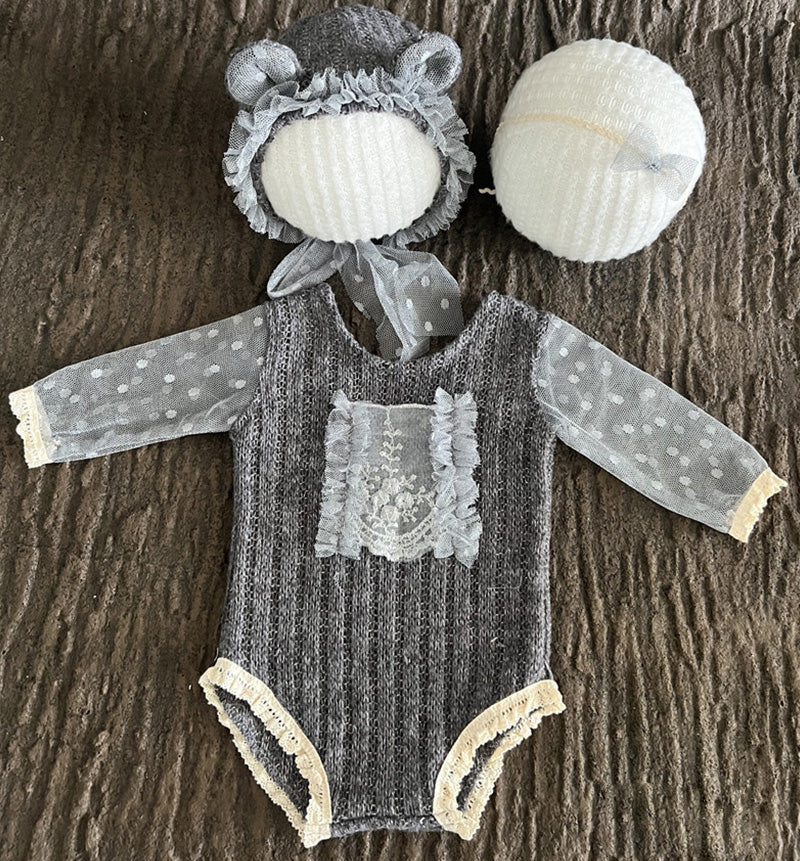 Neugeborenes Baby Cute Knit Lace Flower Set (mit passendem Kopfstück) CL1