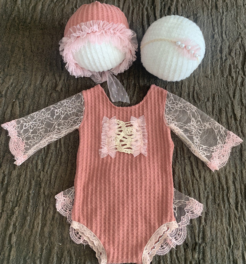 Neugeborenes Baby Cute Knit Lace Flower Set (mit passendem Kopfstück) CL1