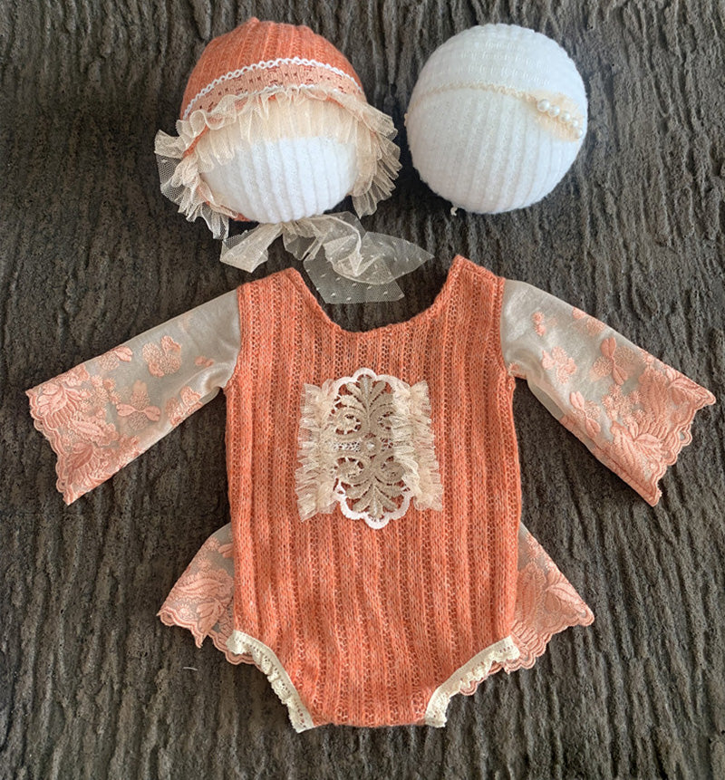 Neugeborenes Baby Cute Knit Lace Flower Set (mit passendem Kopfstück) CL1