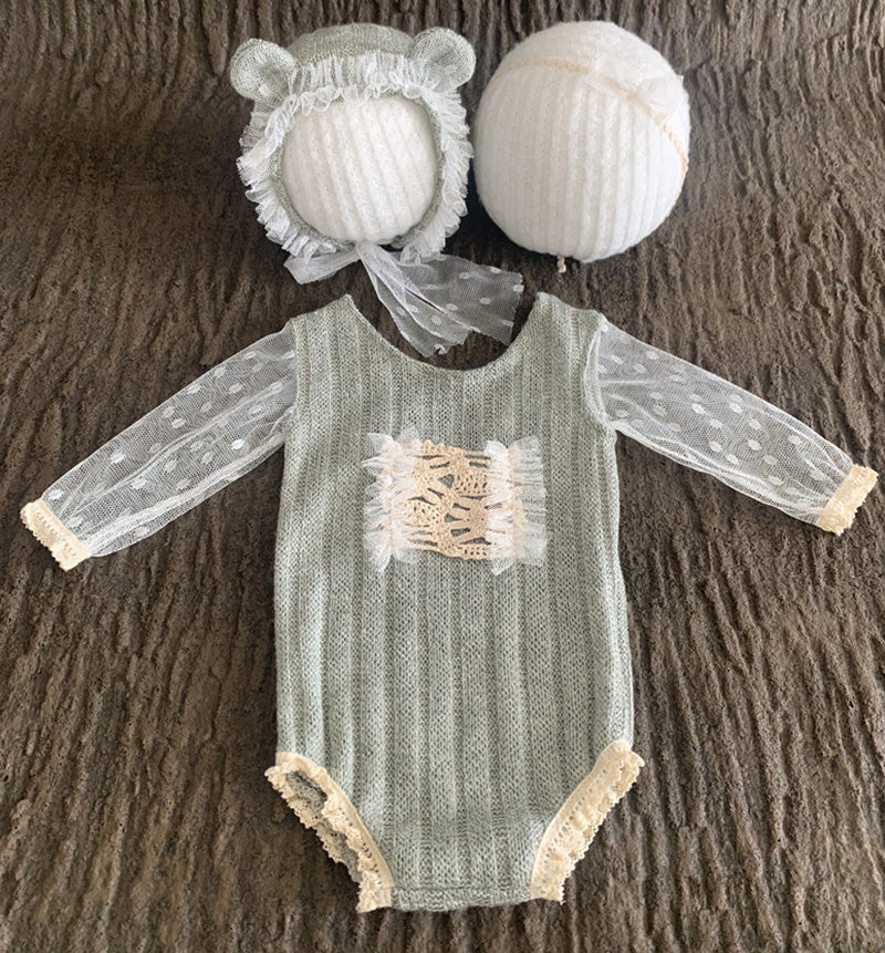 Neugeborenes Baby Cute Knit Lace Flower Set (mit passendem Kopfstück) CL1