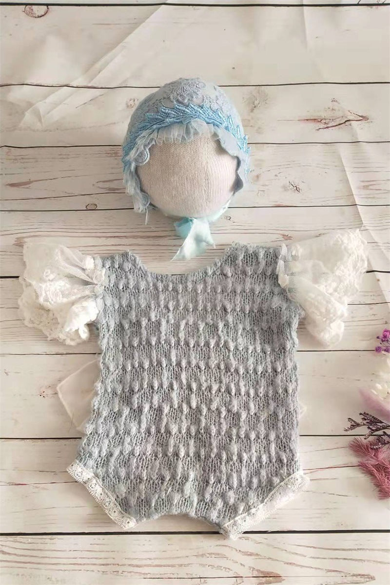 Neugeborene Fotografie Requisiten Spitze einteiliges Kleid für Baby-Mädchen (mit passenden Kopfbedeckung) CL5