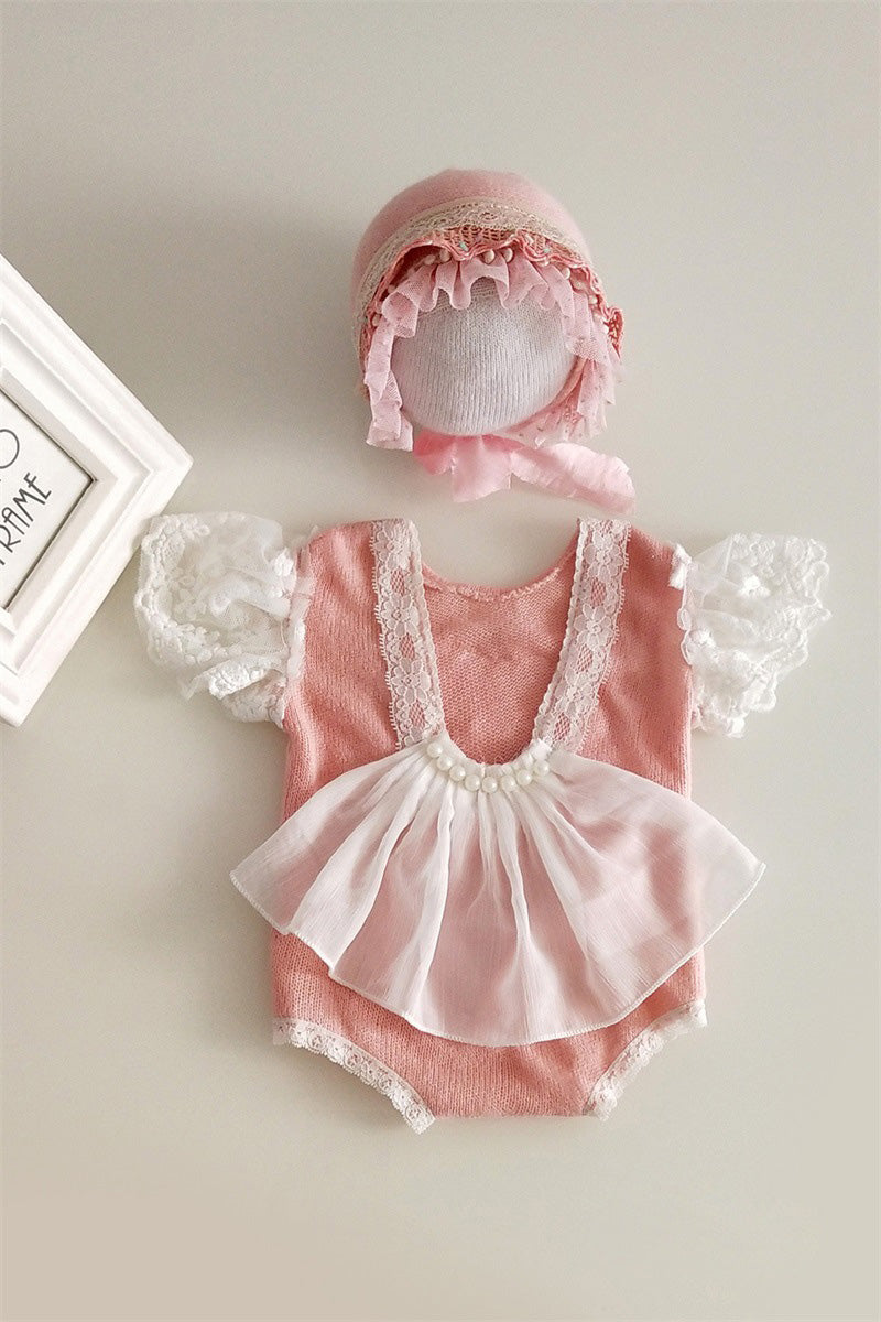 Neugeborene Fotografie Requisiten Spitze einteiliges Kleid für Baby-Mädchen (mit passenden Kopfbedeckung) CL5