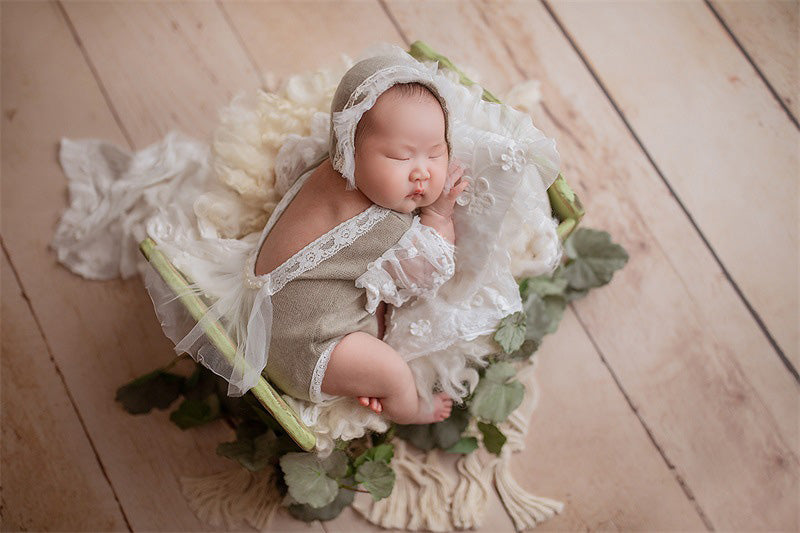 Neugeborene Fotografie Requisiten Spitze einteiliges Kleid für Baby-Mädchen (mit passenden Kopfbedeckung) CL5