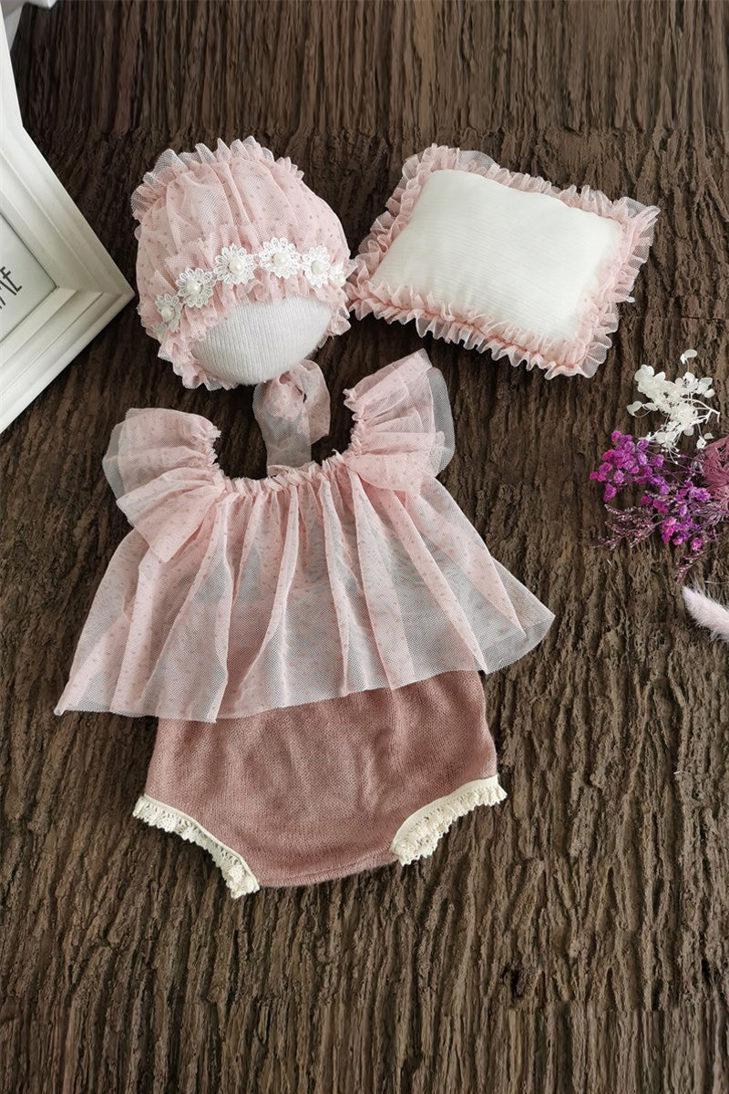 Neugeborene Fotografie Requisiten Spitze einteiliges Kleid für Baby-Mädchen (mit passenden Kopfbedeckung) CL5