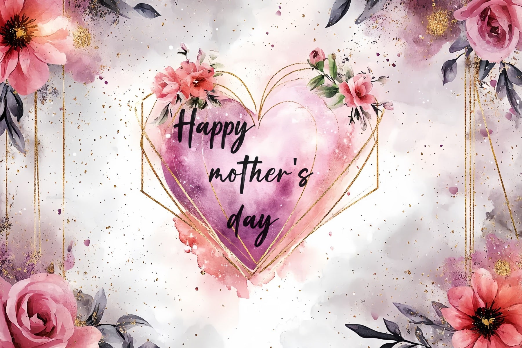 Mothers Day Backdrops Gold Heart Floral Personalisierter Backdrop CSH-139