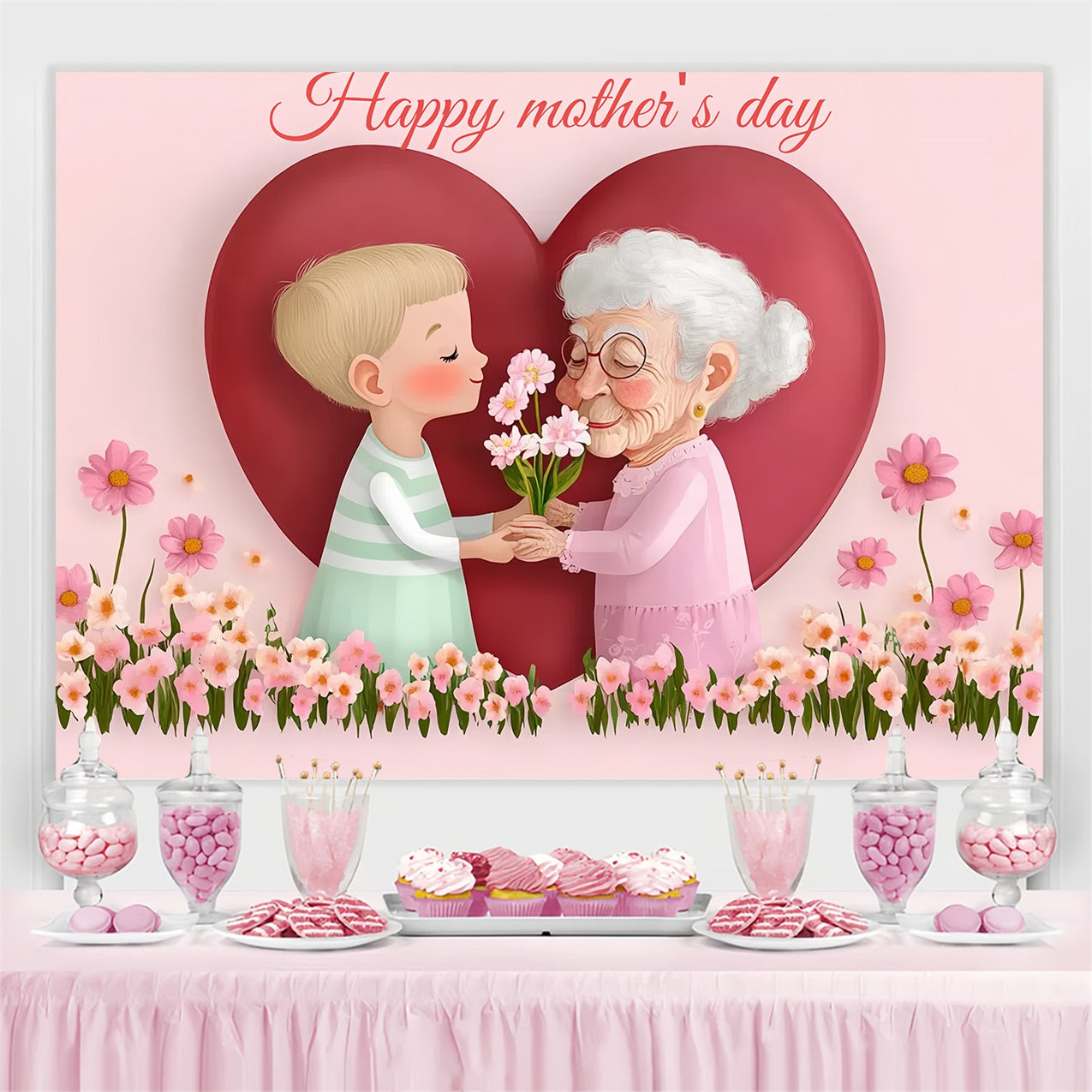 Backdrops für Muttertag Liebe Süßes Geschenk Individuelles Backdrop CSH-145