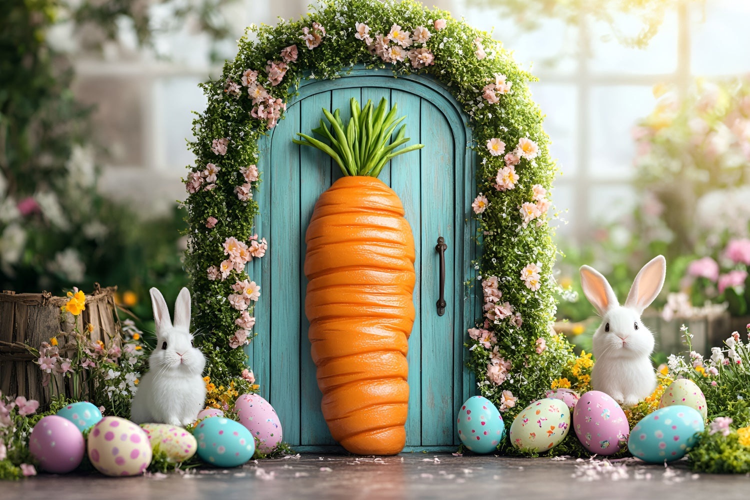 Ostern Backdrops für Fotografie Karotte Türrahmen Floral Bunny Backdrop CSH2-1