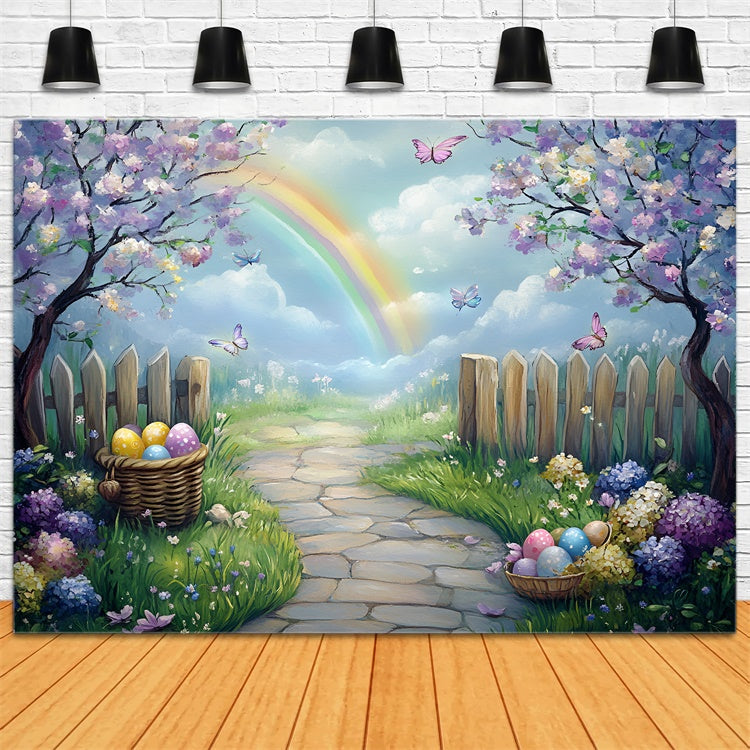 Ostern Backdrops für Fotografie Pastell Ei Schmetterling Garten Backdrop CSH2-16