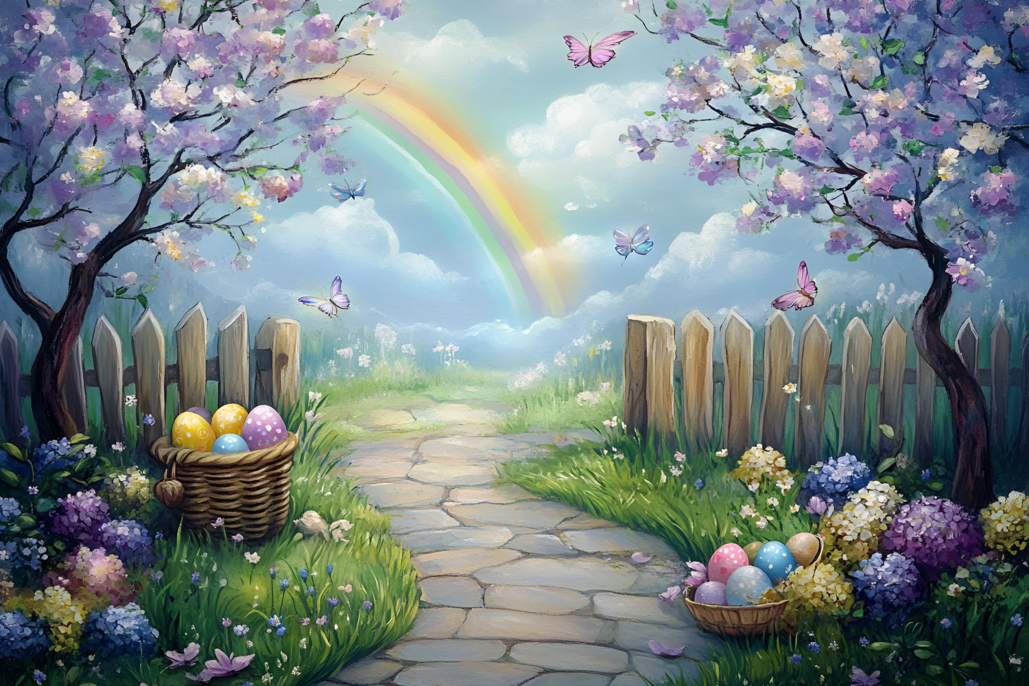 Ostern Backdrops für Fotografie Pastell Ei Schmetterling Garten Backdrop CSH2-16