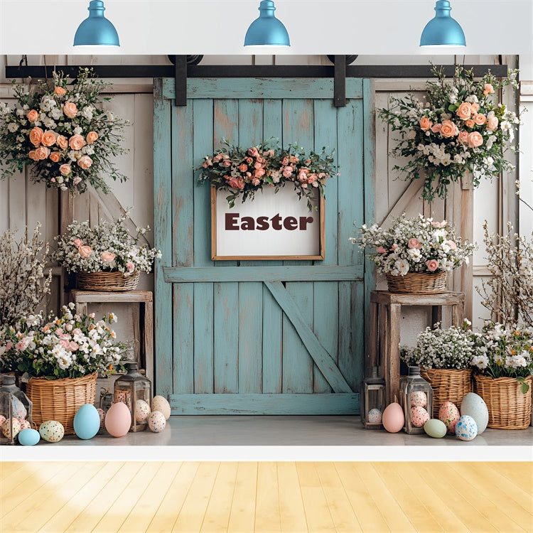 Fotografie Backdrop Ostern Floral Tür Bunte Eier Backdrop CSH2-17