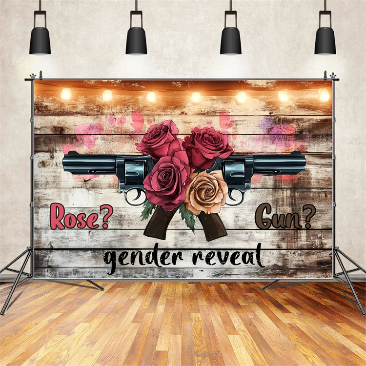 Hintergrund für Baby-Dusche Rustikale Rose Gun Geschlecht Reveal Hintergrund CSH2-191
