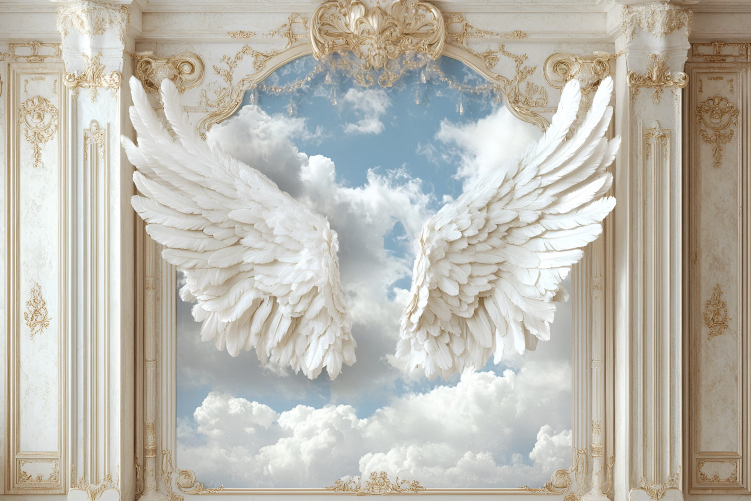 Vintage Wandhintergrund weiß Engelsflügel Himmel Hintergrund CSH2-240