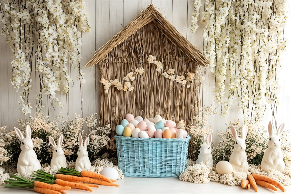 Ostern Backdrop Weiß Hase Garten Bunte Eier Backdrop CSH2-3