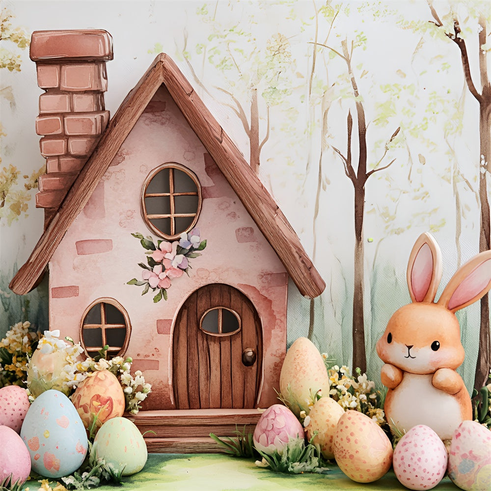 Ostern Fotohintergrund Bunny Cottage Floral Eggs Backdrop CSH2-4