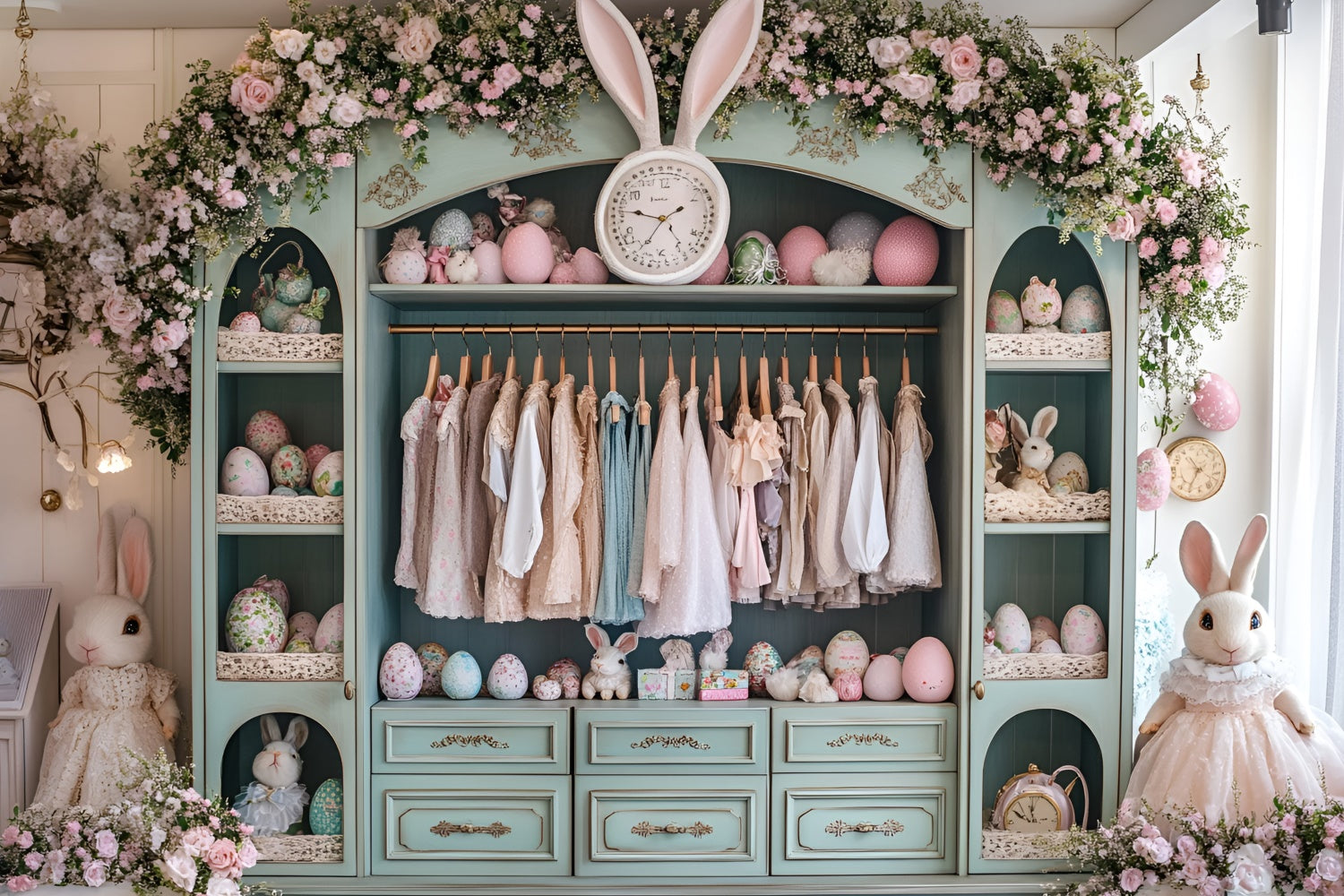 Fotografie Ostern Hintergrund Bunny Closet Floral Decor Hintergrund CSH2-45