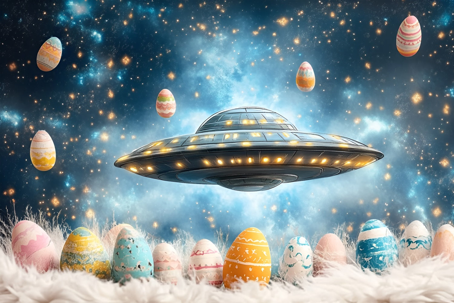 Ostern Fotohintergrund Weltraumabenteuer Eiersammlung Backdrop CSH2-48