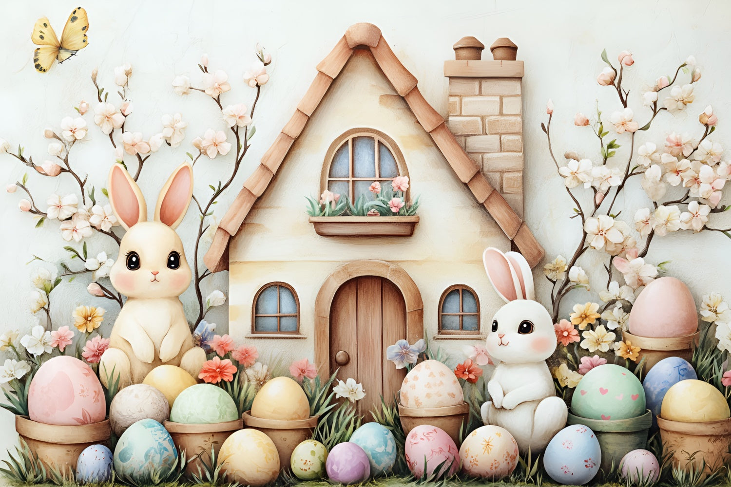 Ostern Fotohintergrund Florale Eier Hasenhaus Hintergrund CSH2-5