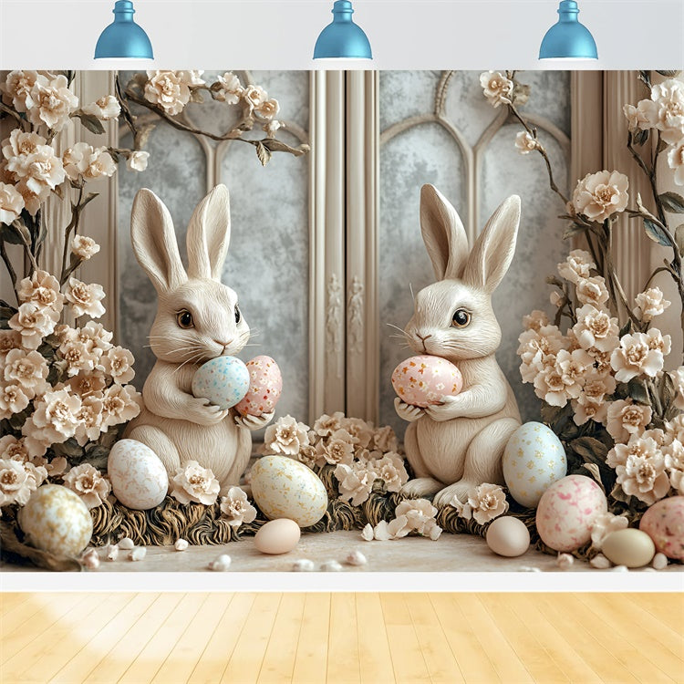 Ostern Fotokulissen Soft Beige Floral Bunny Backdrop CSH2-58