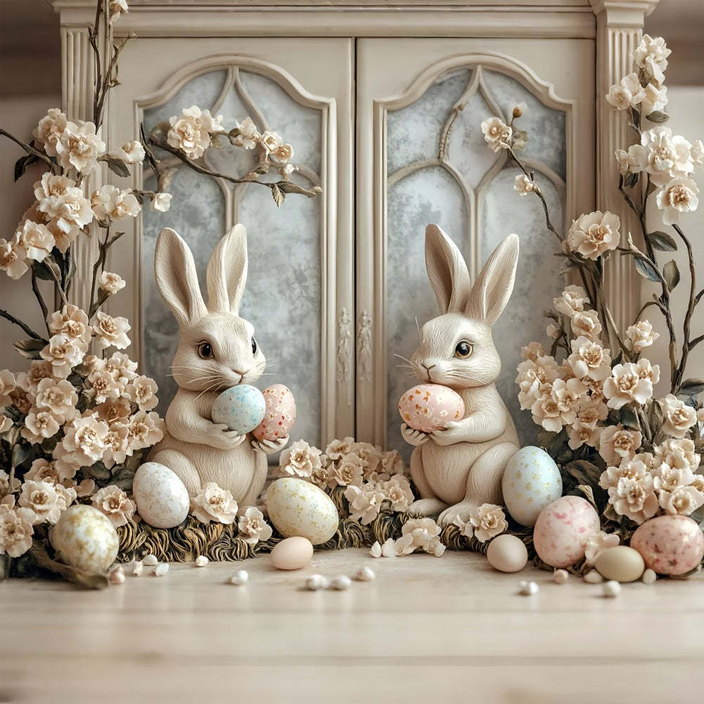 Ostern Fotokulissen Soft Beige Floral Bunny Backdrop CSH2-58