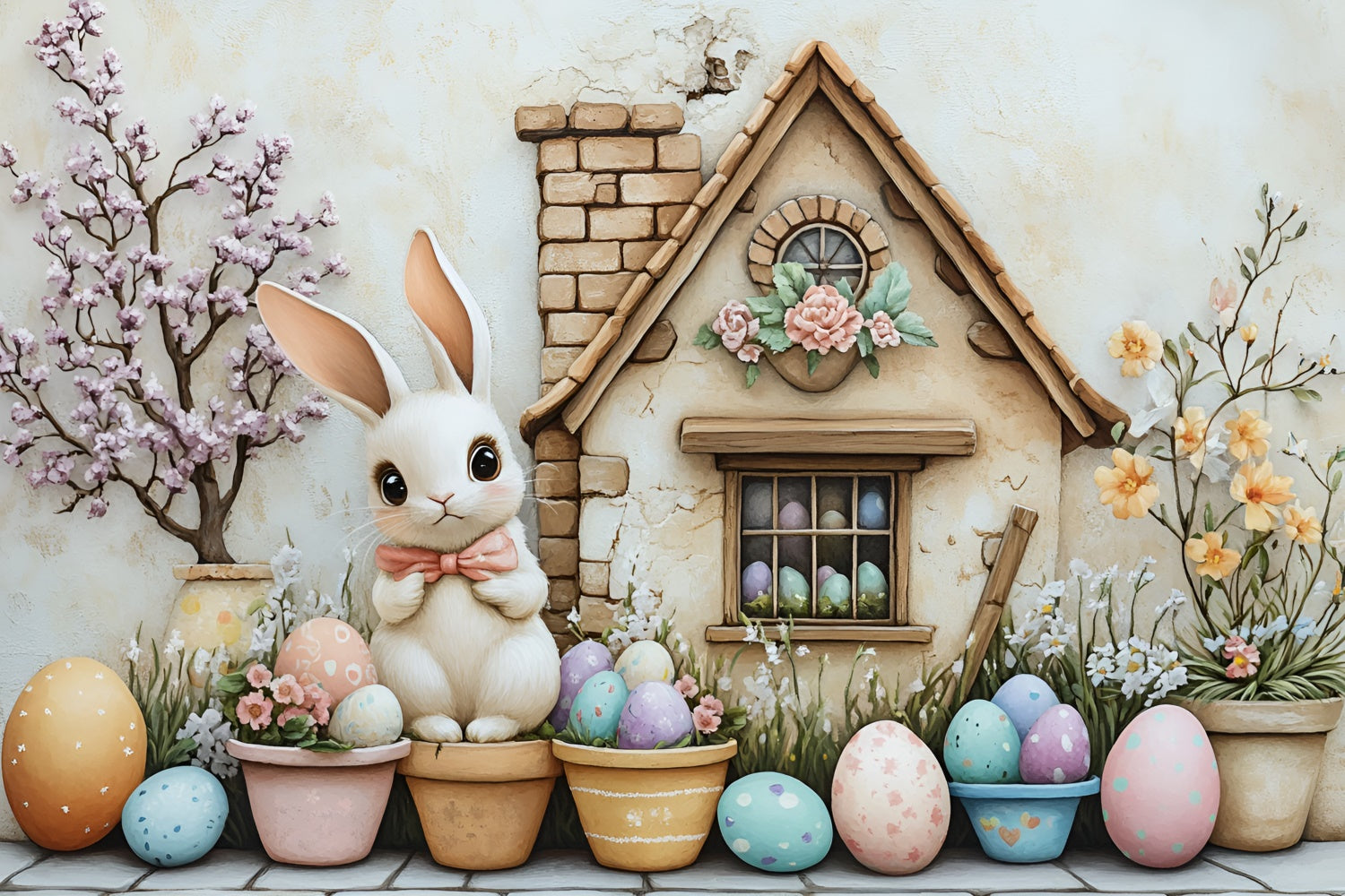 Fotohintergrund Ostern Floral Bunny Garden Egg Backdrop CSH2-6
